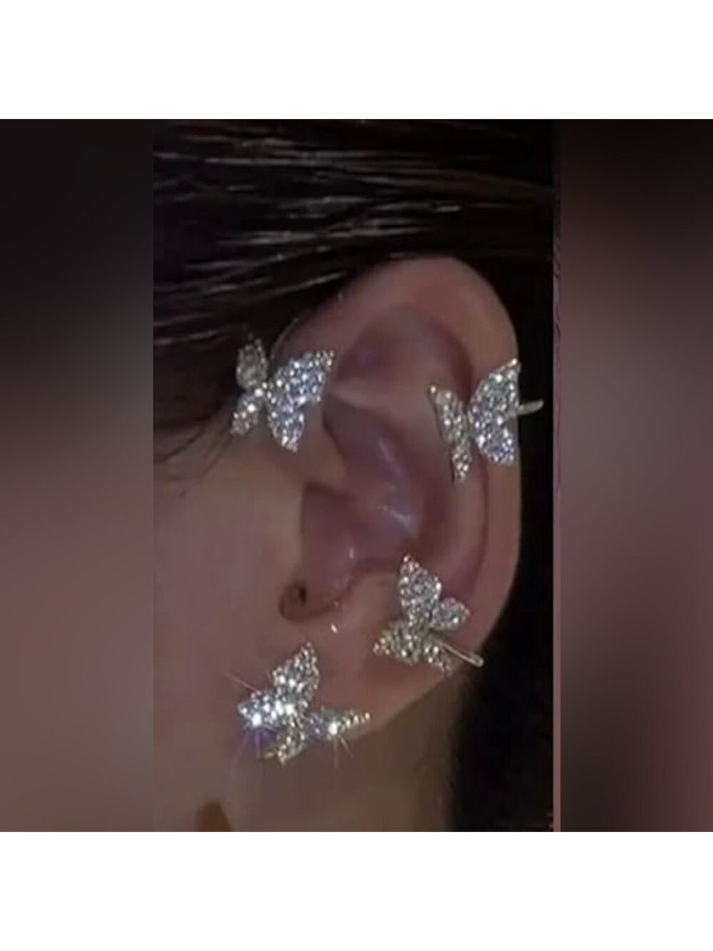 New Gold Butterfly Ear Cuff Crystal Accents Left Cuff No Piercings Needed